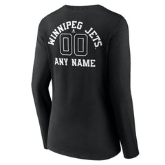Winnipeg Jets Women's Personalized Name & Number Monochrome Long Sleeve V-Neck T-Shirt Black