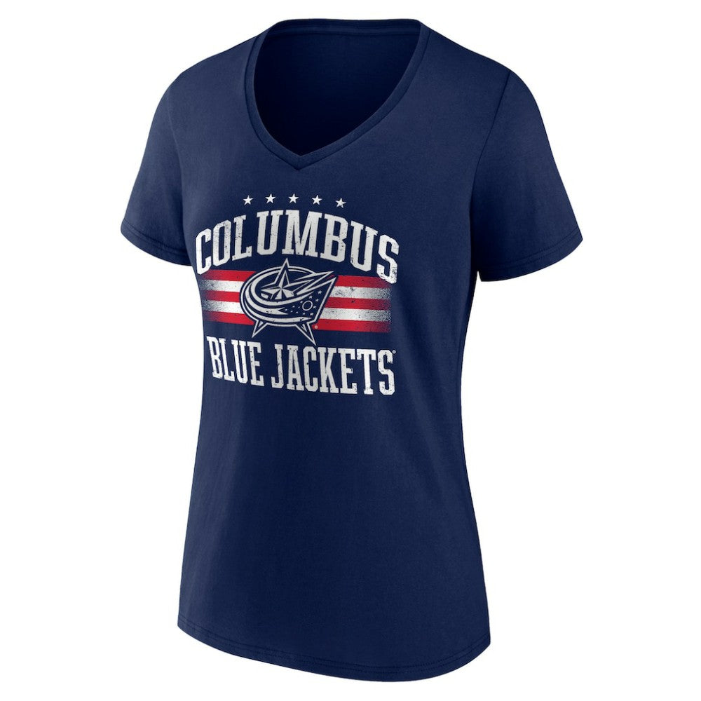 Columbus Blue Jackets Women's Americana Team V-Neck T-Shirt Navy