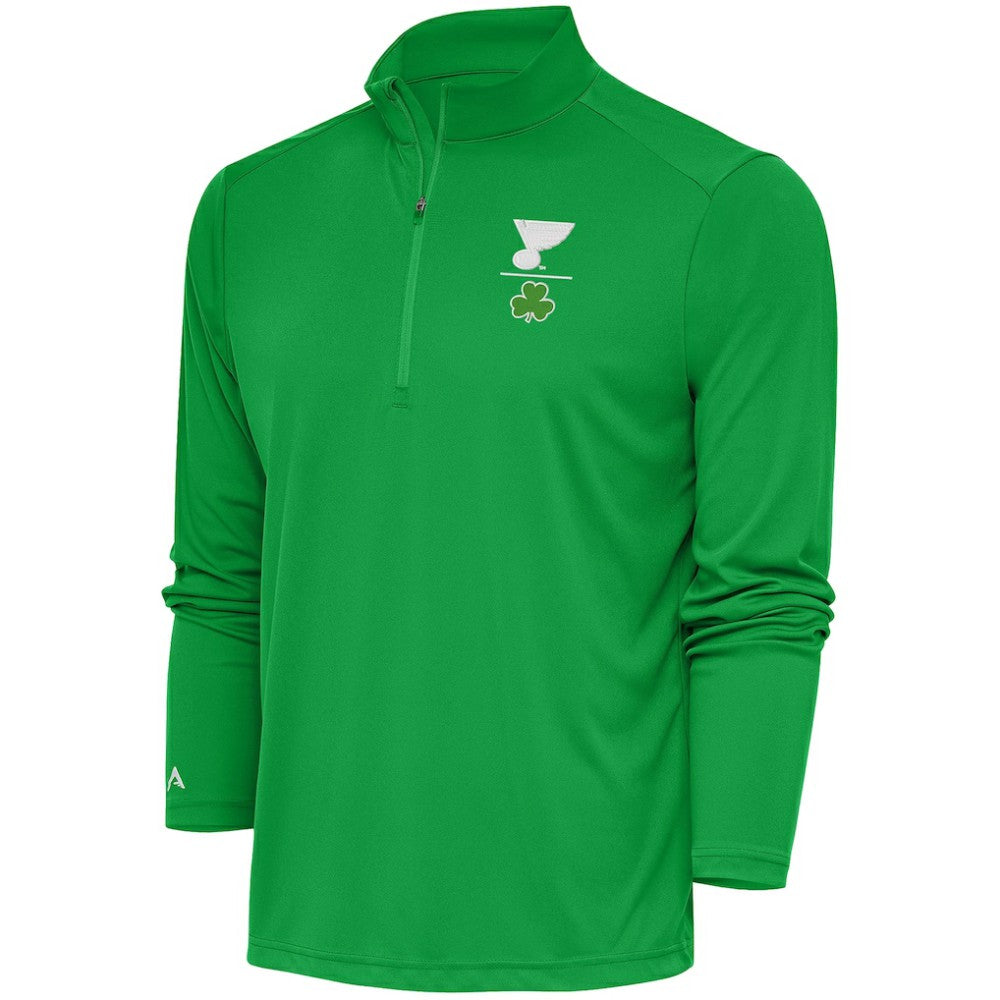 St. Louis Blues Antigua Shamrock Tribute Quarter-Zip Pullover Top Kelly Green