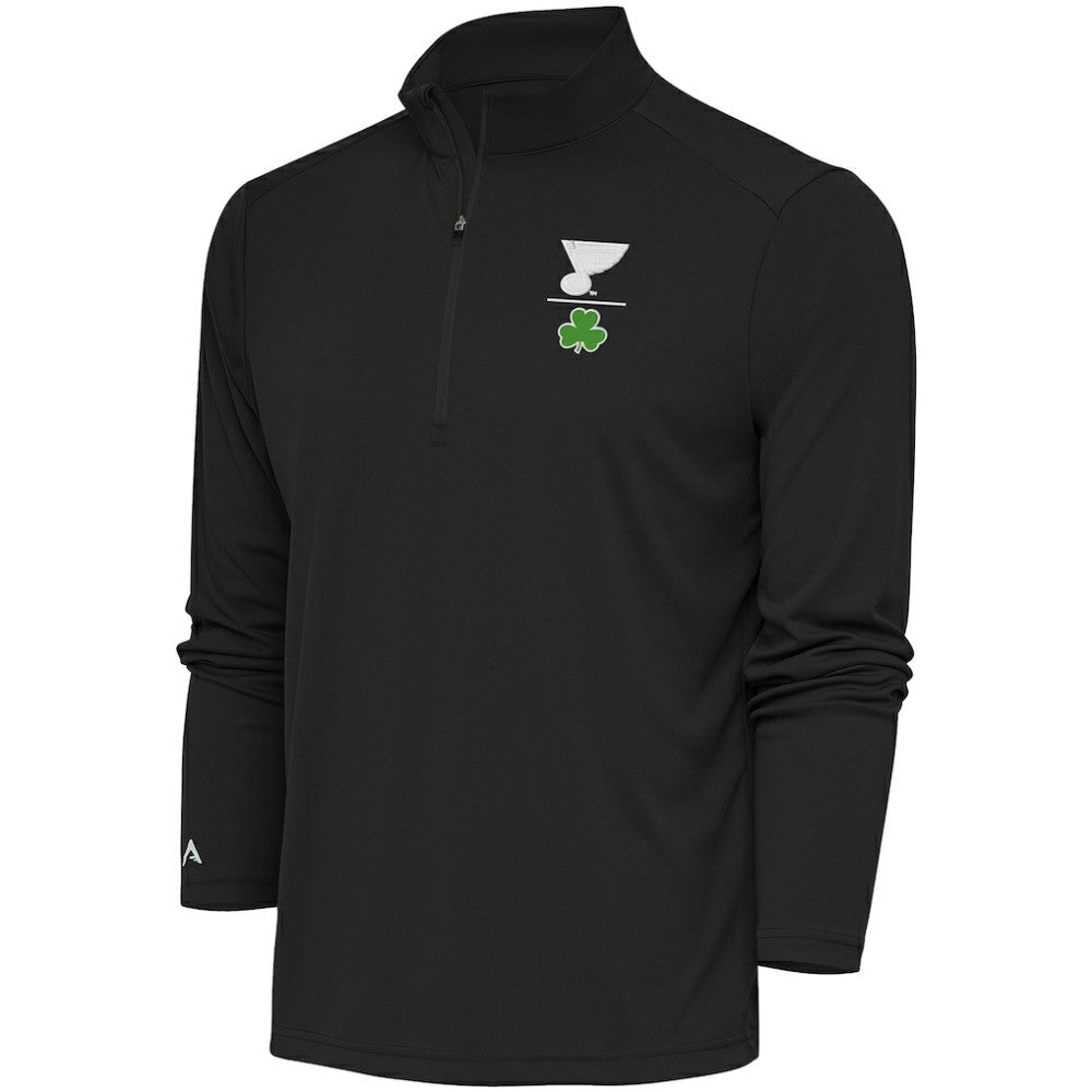 St. Louis Blues Antigua Shamrock Tribute Quarter-Zip Pullover Top Charcoal