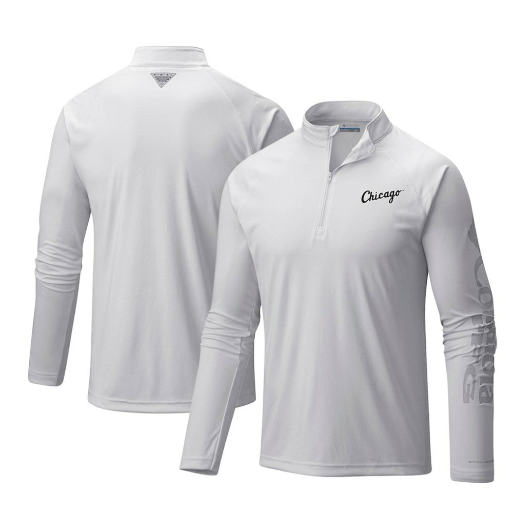 Chicago White Sox Terminal Tackle Omni-Shade Raglan Quarter-Zip Pullover Top White | Columbia