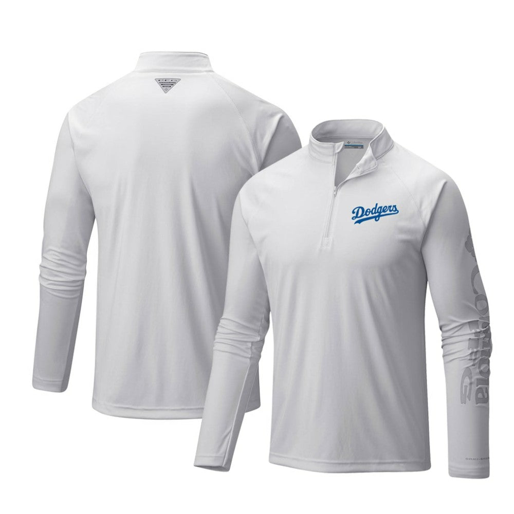Los Angeles Dodgers Terminal Tackle Omni-Shade Raglan Quarter-Zip Pullover Top White | Columbia