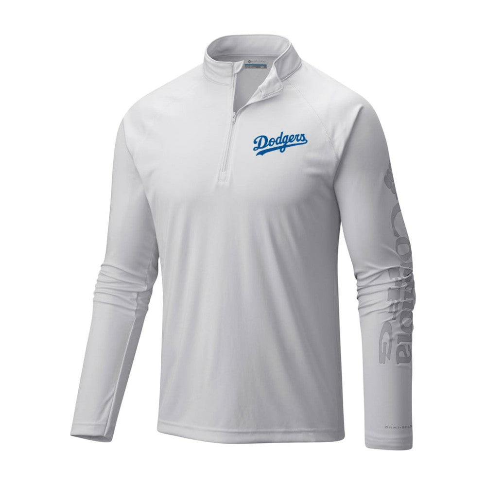 Los Angeles Dodgers Terminal Tackle Omni-Shade Raglan Quarter-Zip Pullover Top White | Columbia