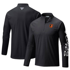 Baltimore Orioles Terminal Tackle Omni-Shade Raglan Quarter-Zip Pullover Top Black | Columbia
