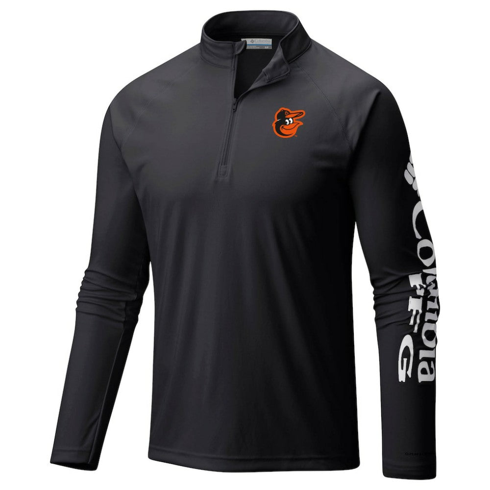 Baltimore Orioles Terminal Tackle Omni-Shade Raglan Quarter-Zip Pullover Top Black | Columbia