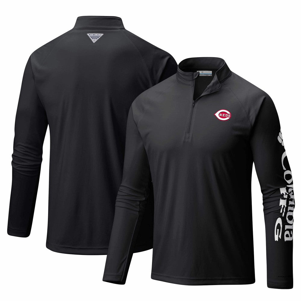 Cincinnati Reds Terminal Tackle Omni-Shade Raglan Quarter-Zip Pullover Top Black | Columbia