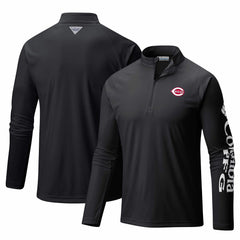 Cincinnati Reds Terminal Tackle Omni-Shade Raglan Quarter-Zip Pullover Top Black | Columbia