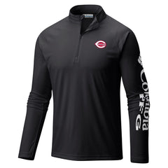 Cincinnati Reds Terminal Tackle Omni-Shade Raglan Quarter-Zip Pullover Top Black | Columbia