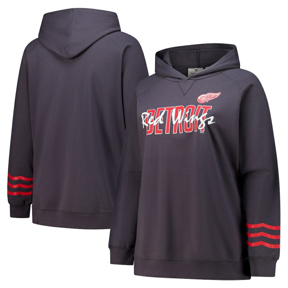 Detroit Red Wings Fanatics Women's Plus Size Lightweight Fleece Raglan Pullover Hoodie Charcoal