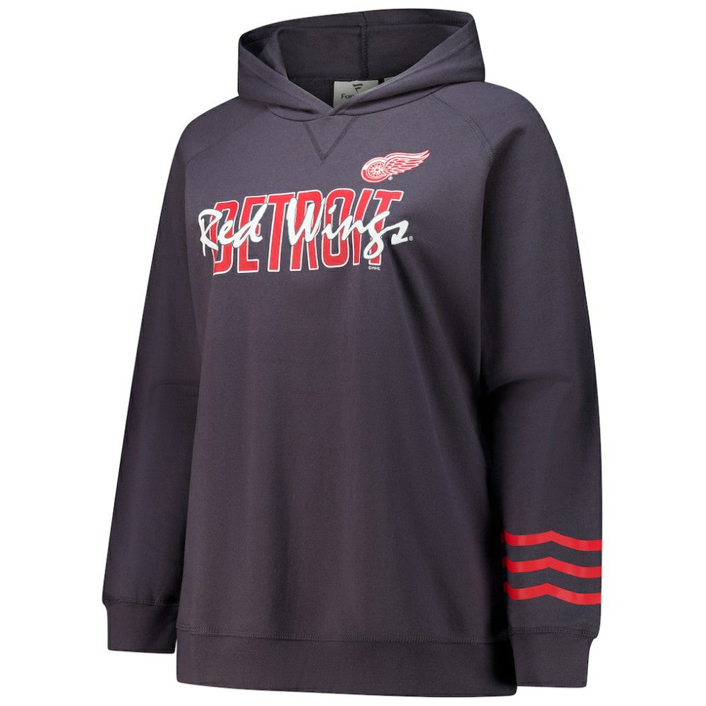 Detroit Red Wings Fanatics Women's Plus Size Lightweight Fleece Raglan Pullover Hoodie Charcoal