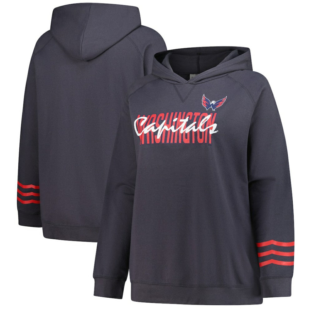 Washington Capitals Fanatics Women's Plus Size Lightweight Fleece Raglan Pullover Hoodie Charcoal