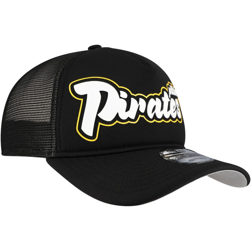 Pittsburgh Pirates Retro Bold A-Frame Trucker 9FORTY Adjustable Hat Black | New Era