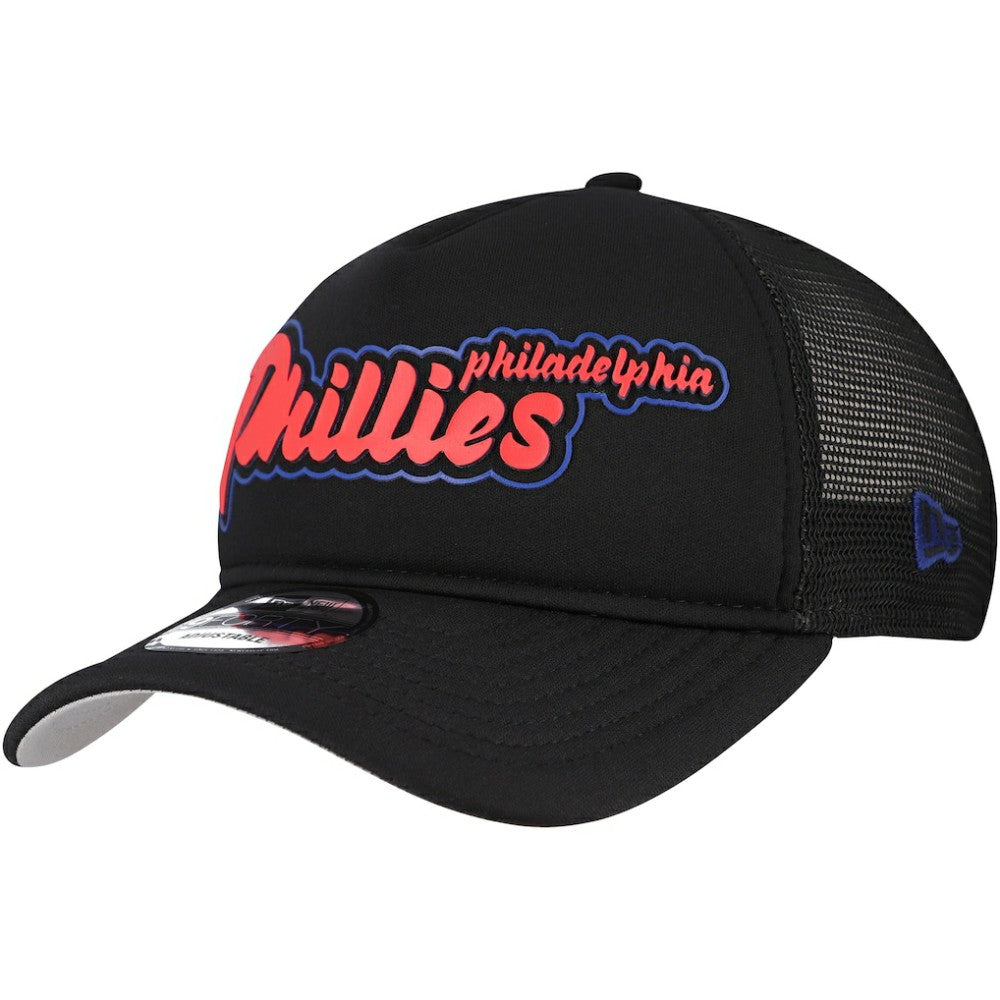 Philadelphia Phillies Retro Bold A-Frame Trucker 9FORTY Adjustable Hat Black | New Era