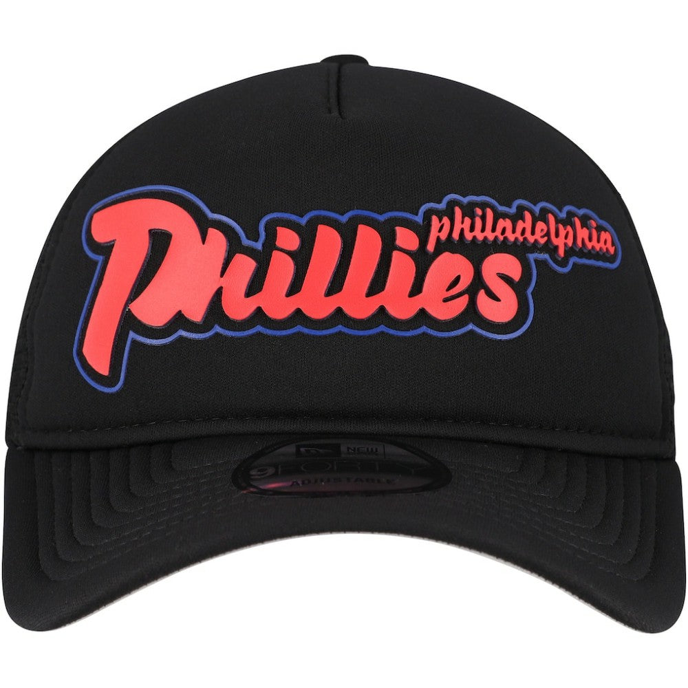 Philadelphia Phillies Retro Bold A-Frame Trucker 9FORTY Adjustable Hat Black | New Era