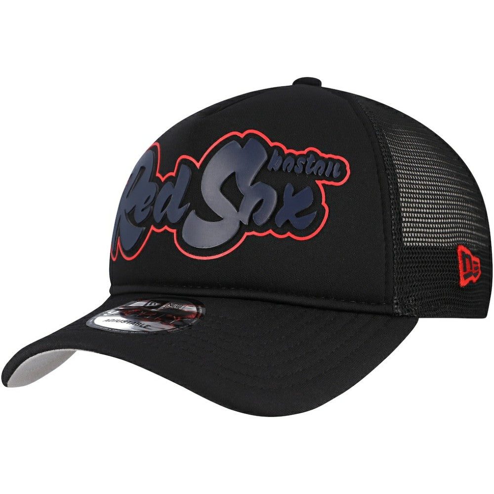 Boston Red Sox Retro Bold A-Frame Trucker 9FORTY Adjustable Hat Black | New Era