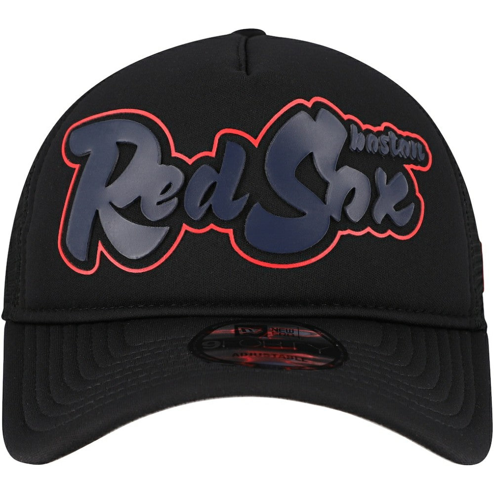 Boston Red Sox Retro Bold A-Frame Trucker 9FORTY Adjustable Hat Black | New Era