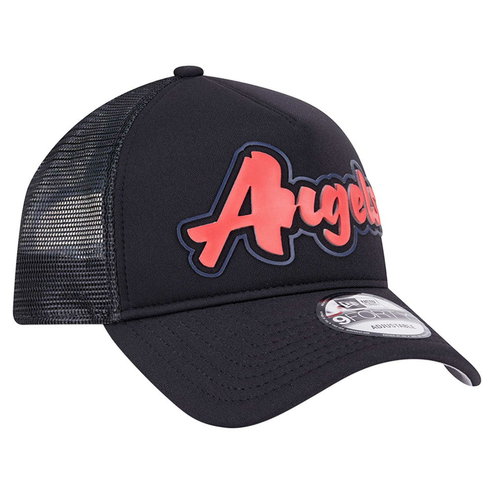 Los Angeles Angels Retro Bold A-Frame Trucker 9FORTY Adjustable Hat Black | New Era
