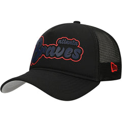 Atlanta Braves Retro Bold A-Frame Trucker 9FORTY Adjustable Hat Black | New Era
