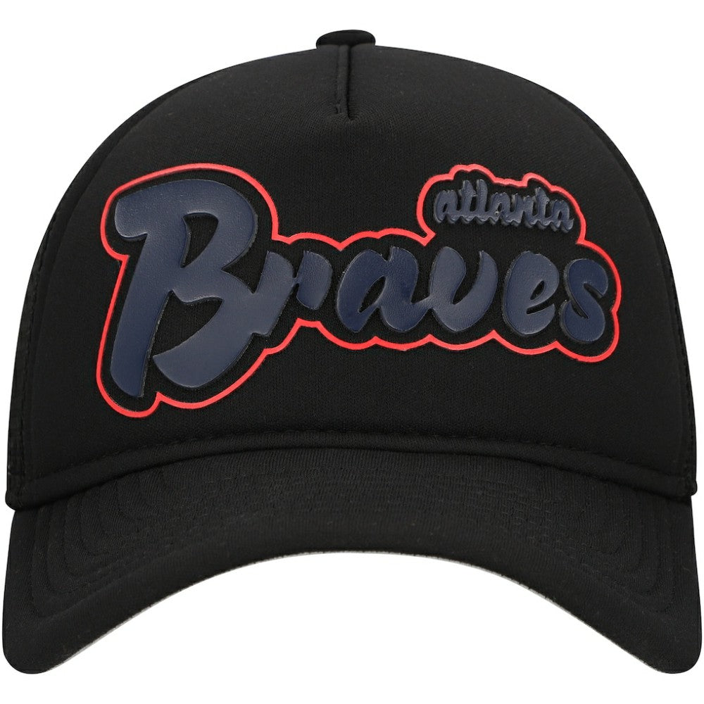 Atlanta Braves Retro Bold A-Frame Trucker 9FORTY Adjustable Hat Black | New Era