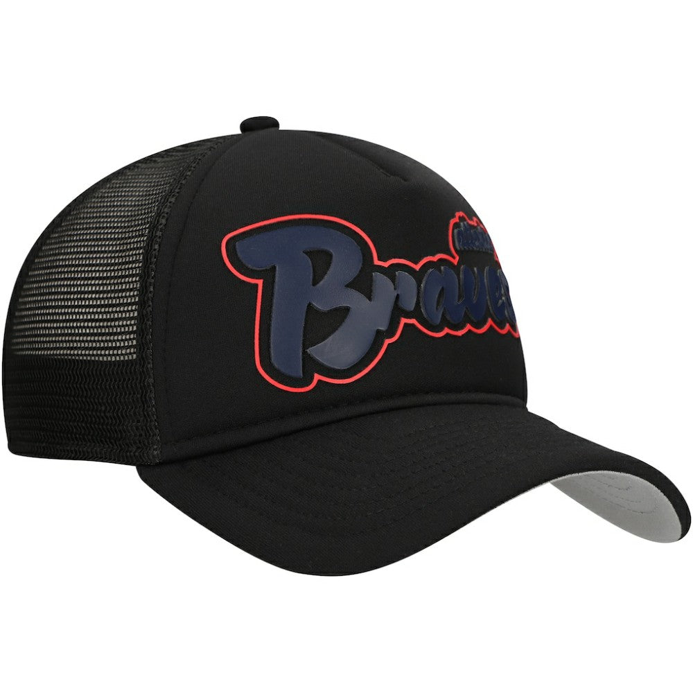 Atlanta Braves Retro Bold A-Frame Trucker 9FORTY Adjustable Hat Black | New Era