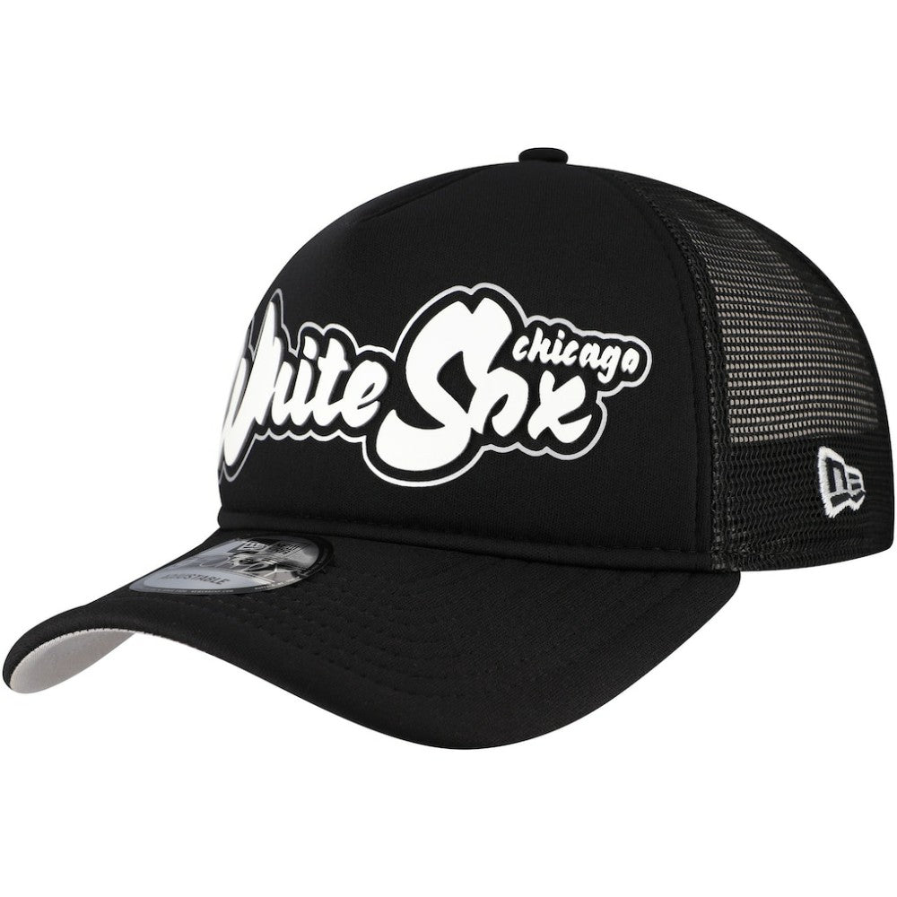 Chicago White Sox Retro Bold A-Frame Trucker 9FORTY Adjustable Hat Black | New Era