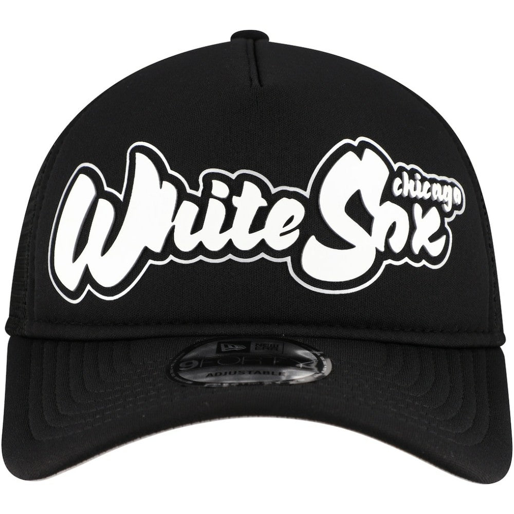 Chicago White Sox Retro Bold A-Frame Trucker 9FORTY Adjustable Hat Black | New Era