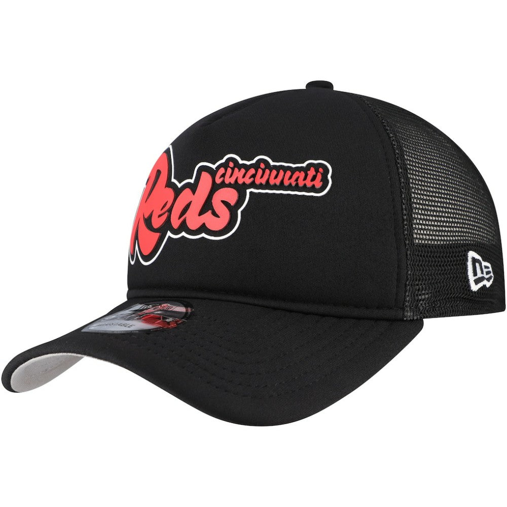 Cincinnati Reds Retro Bold A-Frame Trucker 9FORTY Adjustable Hat Black | New Era