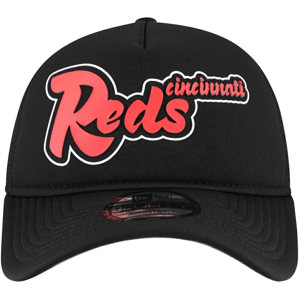 Cincinnati Reds Retro Bold A-Frame Trucker 9FORTY Adjustable Hat Black | New Era