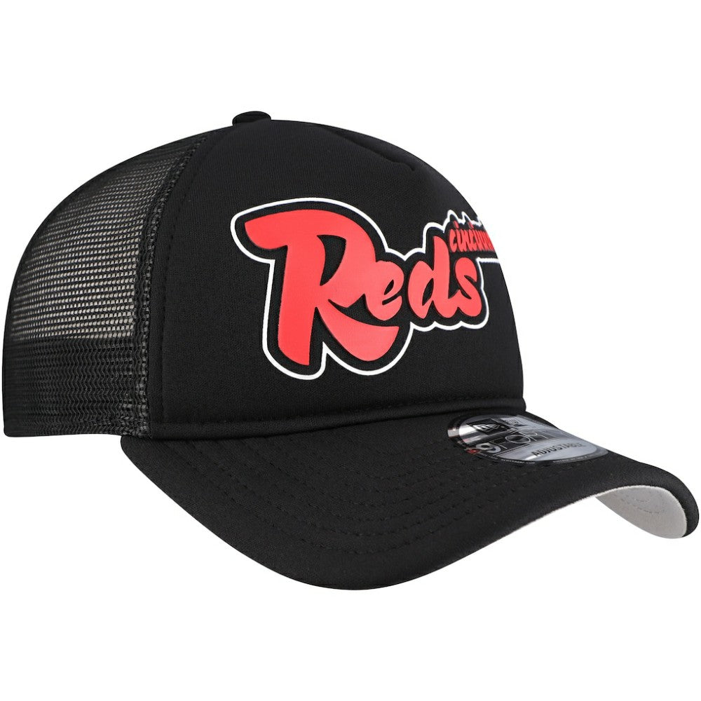 Cincinnati Reds Retro Bold A-Frame Trucker 9FORTY Adjustable Hat Black | New Era