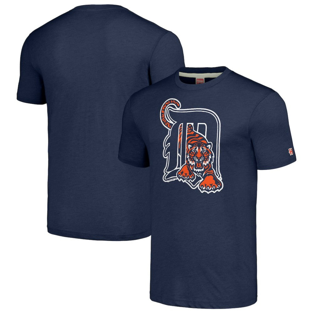Detroit Tigers Homage Cooperstown Collection Hand-Drawn Logo Tri-Blend T-Shirt Navy