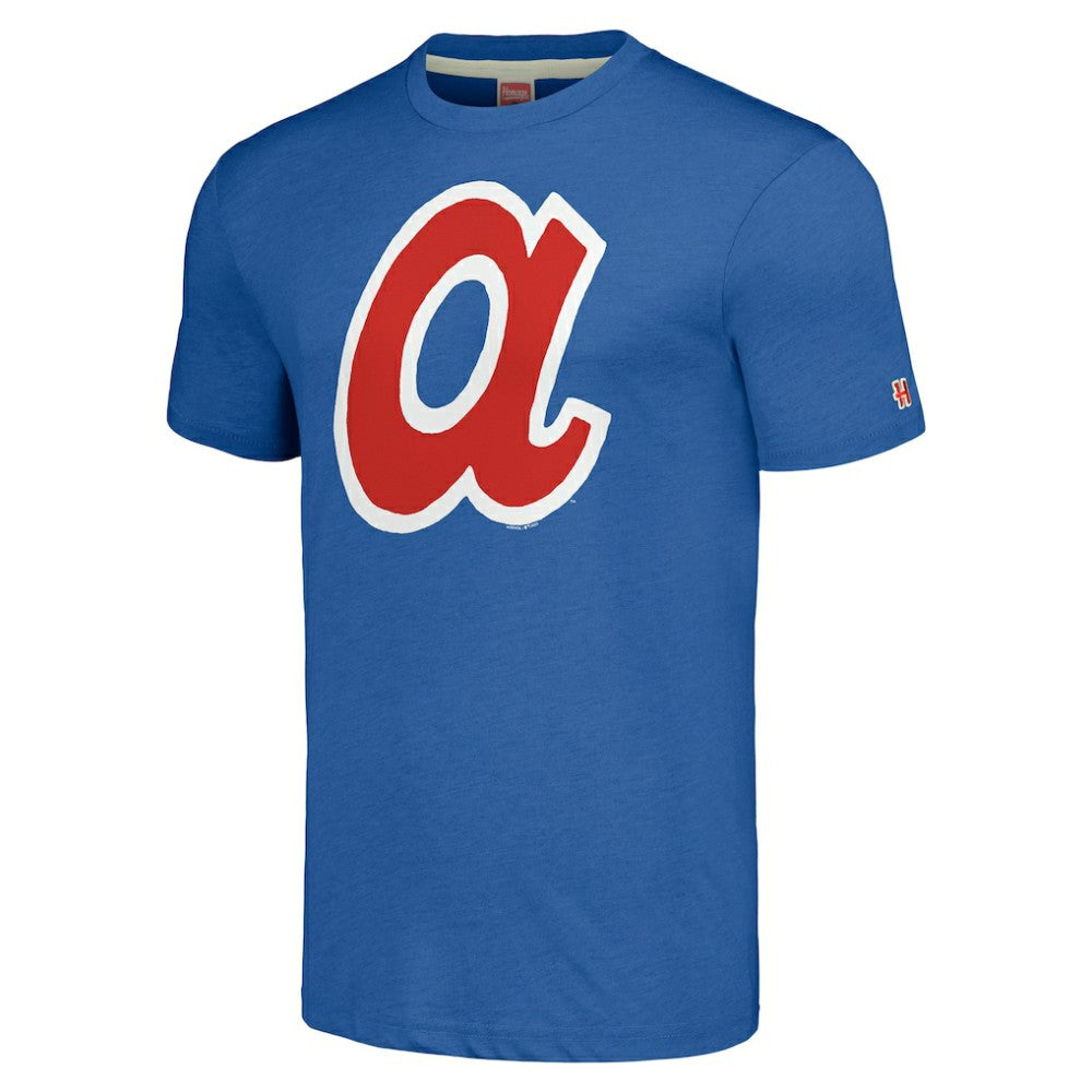 Atlanta Braves Homage Cooperstown Collection Hand-Drawn Logo Tri-Blend T-Shirt Royal