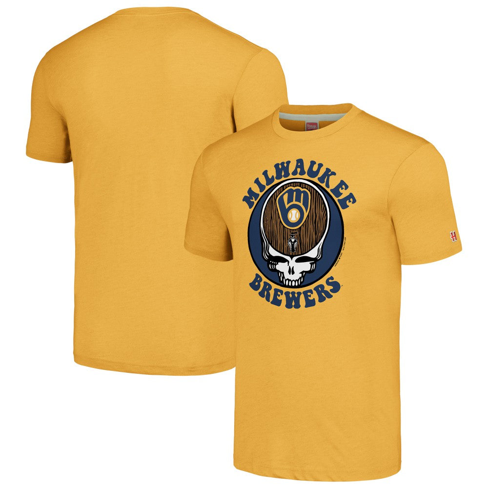 Milwaukee Brewers Homage Grateful Dead Tri-Blend T-Shirt Gold