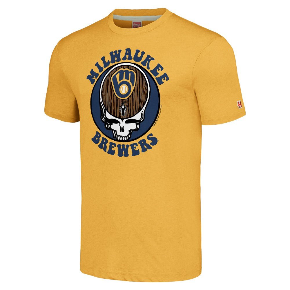 Milwaukee Brewers Homage Grateful Dead Tri-Blend T-Shirt Gold