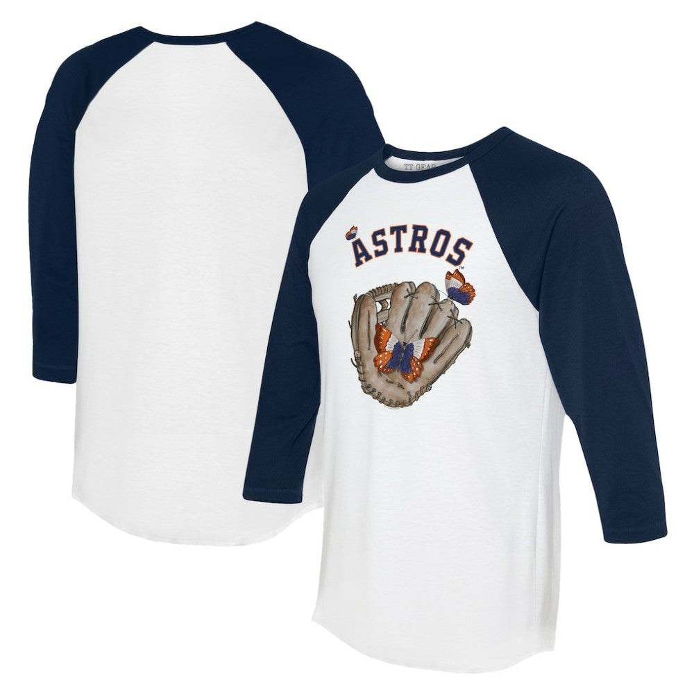 Houston Astros Tiny Turnip Unisex Butterfly Glove 3/4-Sleeve Raglan T-Shirt White/Navy
