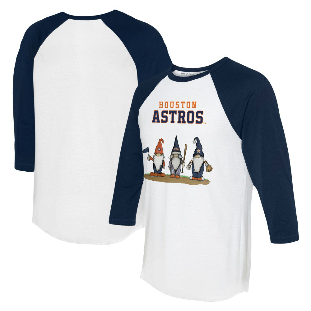 Houston Astros Tiny Turnip Unisex Gnomes 3/4-Sleeve Raglan T-Shirt White/Navy