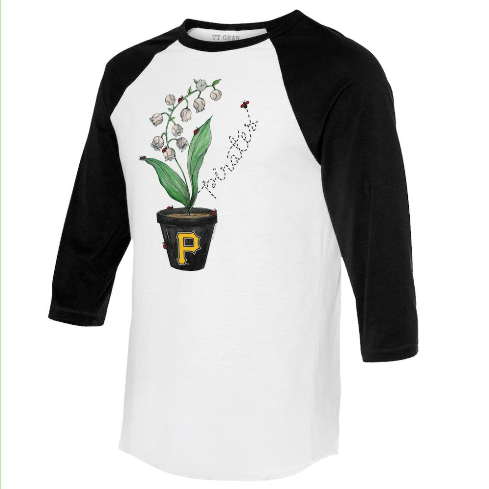 Pittsburgh Pirates Tiny Turnip Unisex Lilies and Ladybugs 3/4-Sleeve Raglan T-Shirt White/Black
