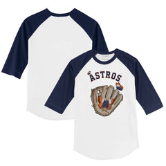 Houston Astros Tiny Turnip Youth Butterfly Glove 3/4-Sleeve Raglan T-Shirt White/Navy