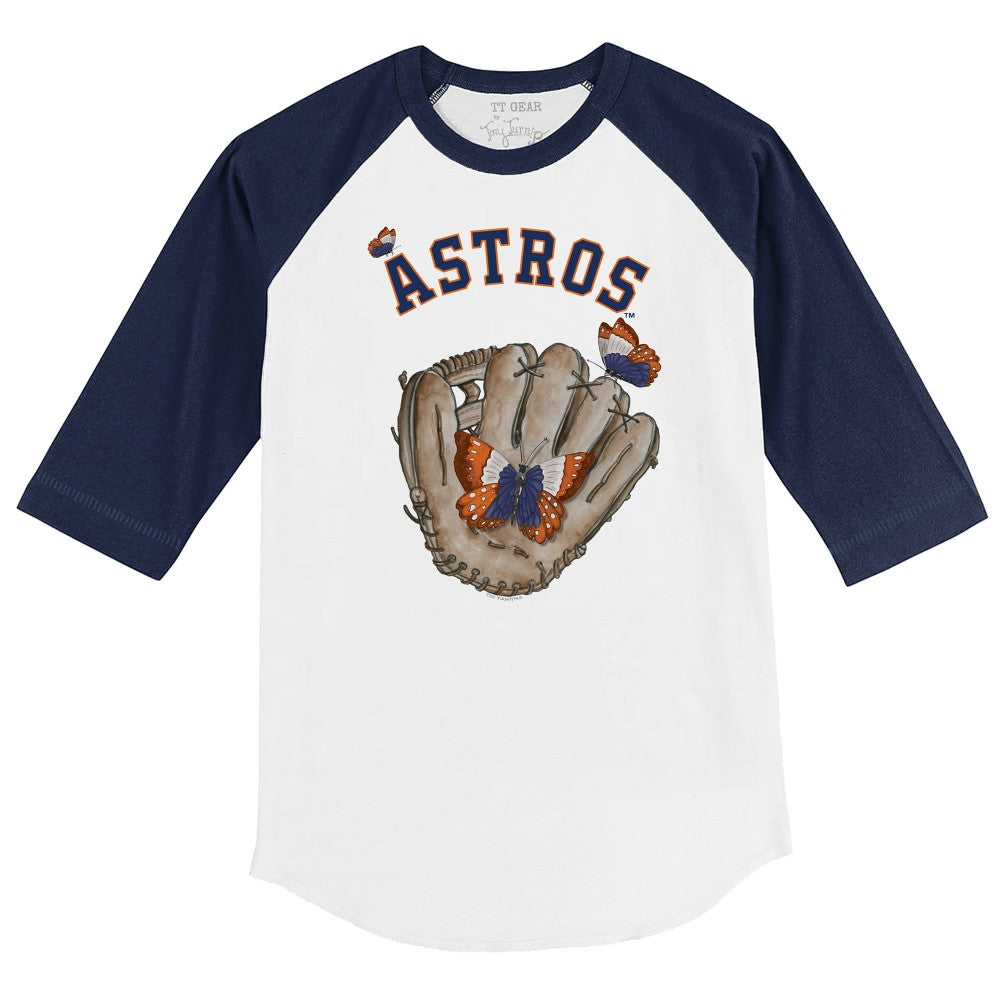 Houston Astros Tiny Turnip Youth Butterfly Glove 3/4-Sleeve Raglan T-Shirt White/Navy