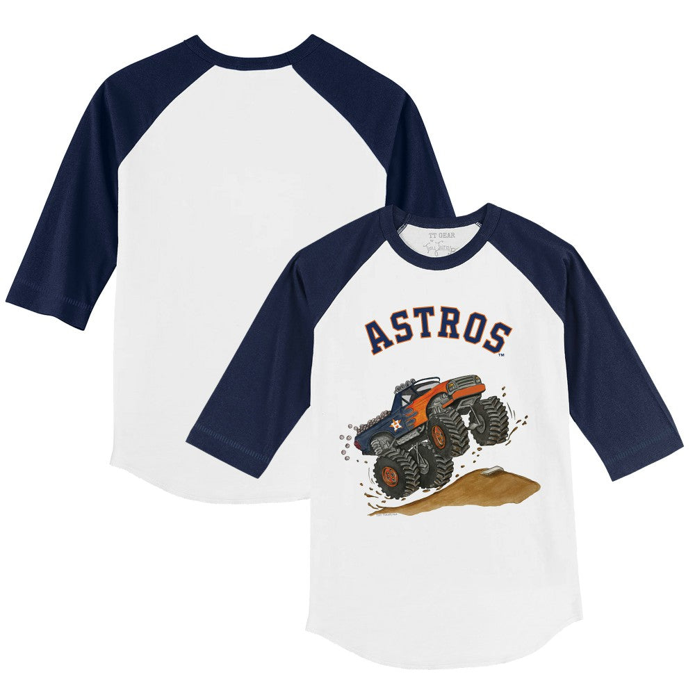 Houston Astros Tiny Turnip Youth Monster Truck 3/4-Sleeve Raglan T-Shirt White/Navy