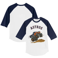 Houston Astros Tiny Turnip Youth Monster Truck 3/4-Sleeve Raglan T-Shirt White/Navy