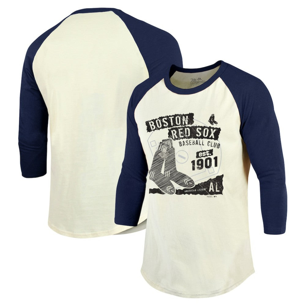 Boston Red Sox Majestic Threads Raglan 3/4-Sleeve T-Shirt Cream/Navy
