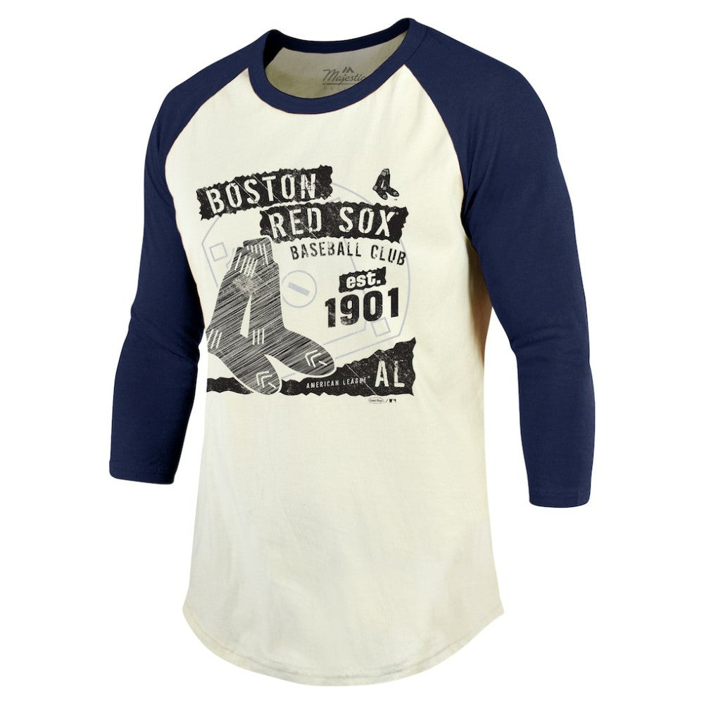 Boston Red Sox Majestic Threads Raglan 3/4-Sleeve T-Shirt Cream/Navy