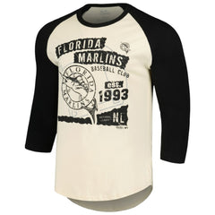 Miami Marlins Majestic Threads Raglan 3/4-Sleeve T-Shirt Cream/Black