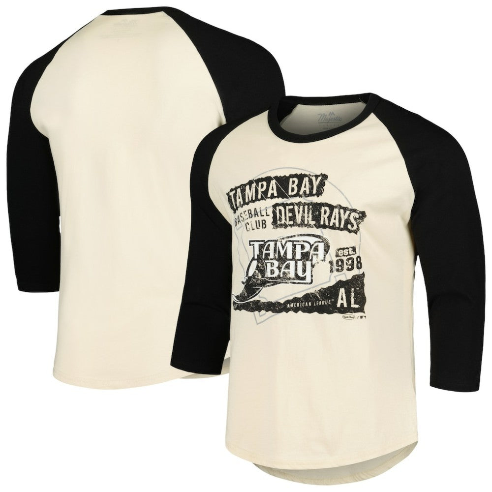 Tampa Bay Rays Majestic Threads Raglan 3/4-Sleeve T-Shirt Cream/Black