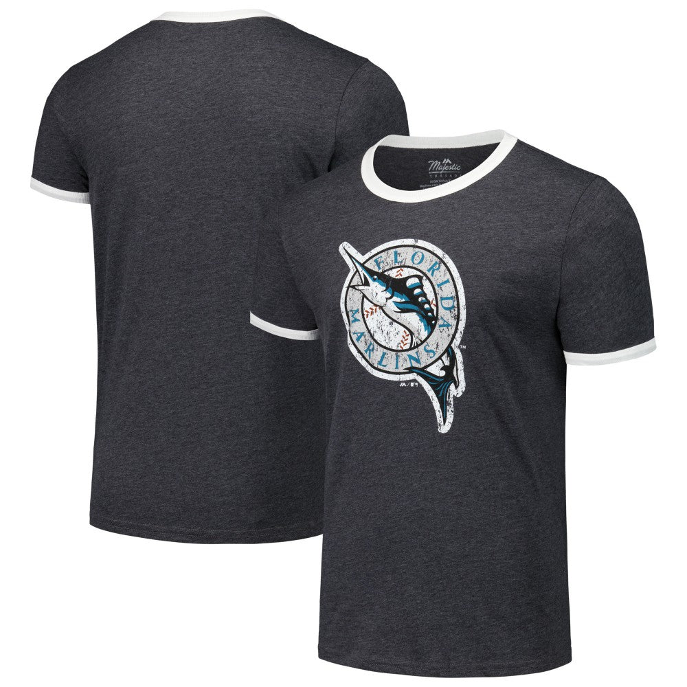 Florida Marlins Majestic Threads Ringer Tri-Blend T-Shirt Black