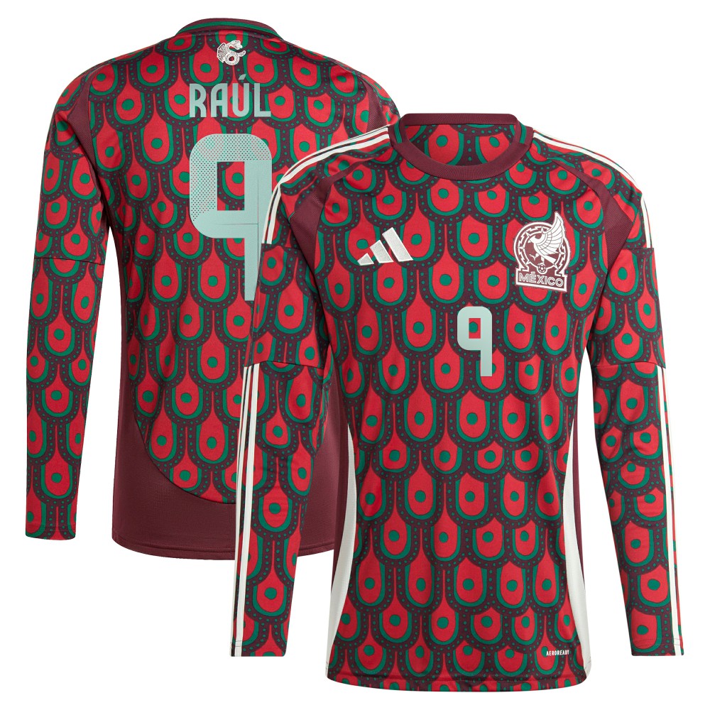 Raul Jimenez Mexico National Team 2024 Home Replica Player Long Sleeve Jersey Burgundy - Adidas