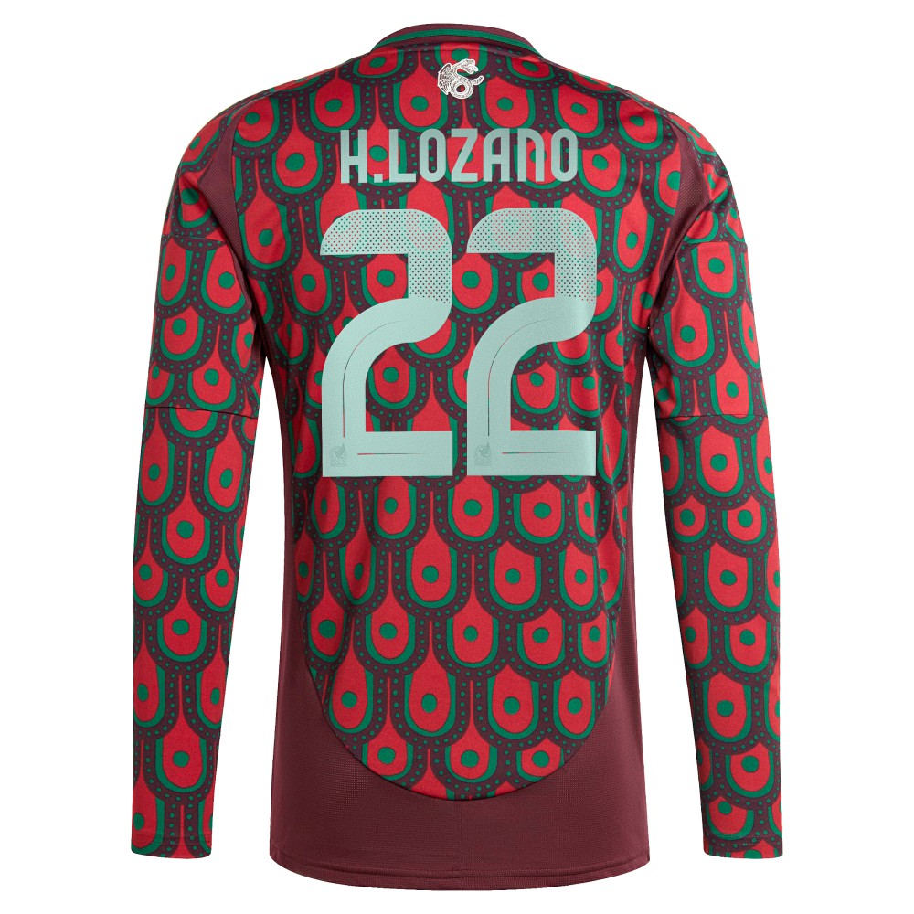 Hirving Lozano Mexico National Team 2024 Home Replica Player Long Sleeve Jersey Burgundy - Adidas