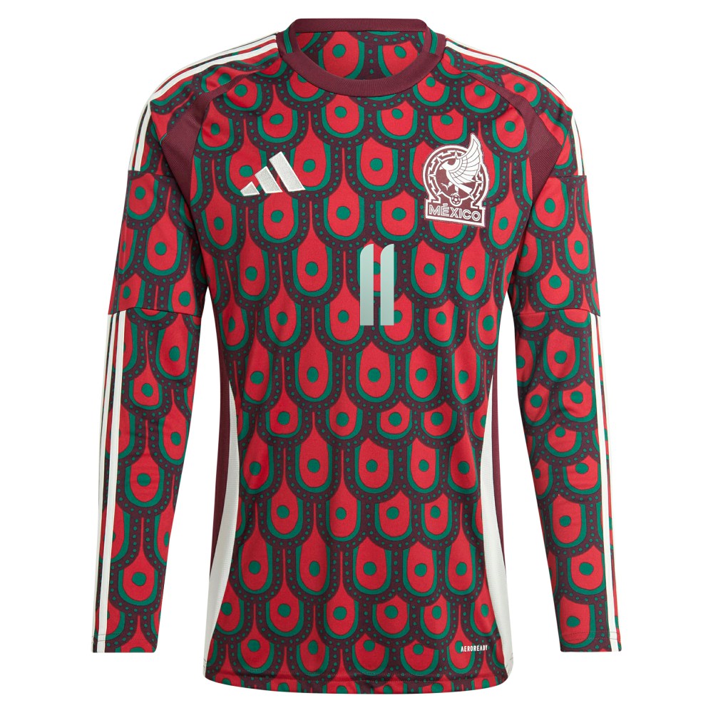 Santiago Giménez Mexico National Team 2024 Home Replica Player Long Sleeve Jersey Burgundy - Adidas