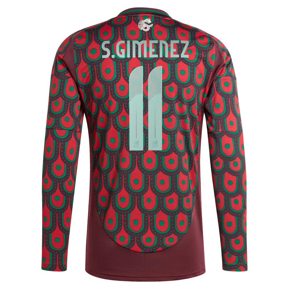 Santiago Giménez Mexico National Team 2024 Home Replica Player Long Sleeve Jersey Burgundy - Adidas