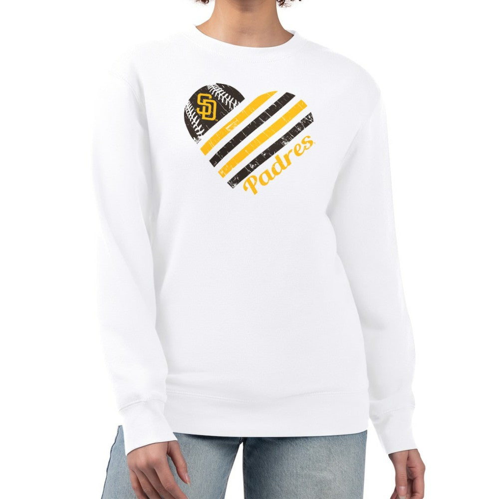 San Diego Padres G-III 4Her by Carl Banks Women's Heart Logo Fleece Pullover Sweatshirt White